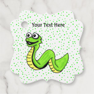 Étiquettes Cadeau Joyeux Cartoon mignon serpent points verts brillan