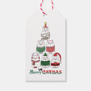 Étiquettes-cadeau Joyeux Catmas Amoureux des Chats Fête de Noël Mign