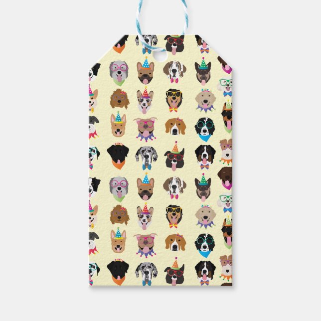 Étiquettes-cadeau Joyeux Chien d'Anniversaire Face À Des Animaux Vai (Devant)