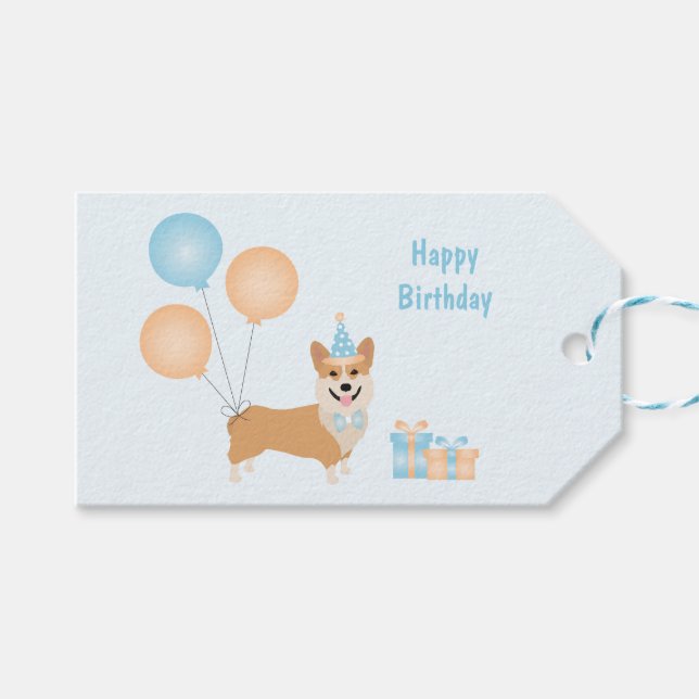 Étiquettes-cadeau Joyeux Chien de Corgi Anniversaire (Devant (Horizontal))