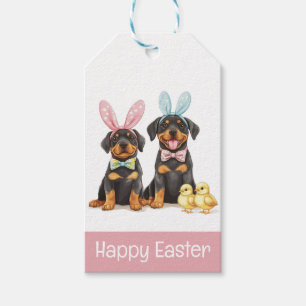 Étiquettes-cadeau Joyeux Chiens de Pâques Rottweiler Des Oreilles Bu