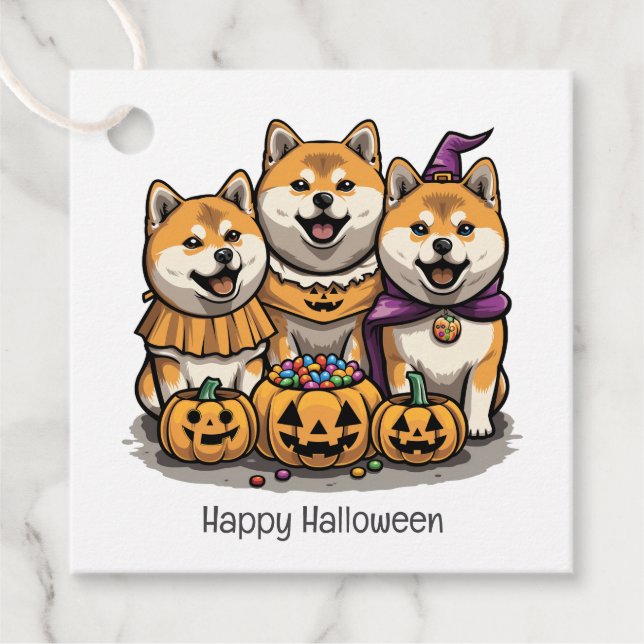 Étiquettes Cadeau Joyeux Chiens d'Halloween Shiba Inu (Devant)
