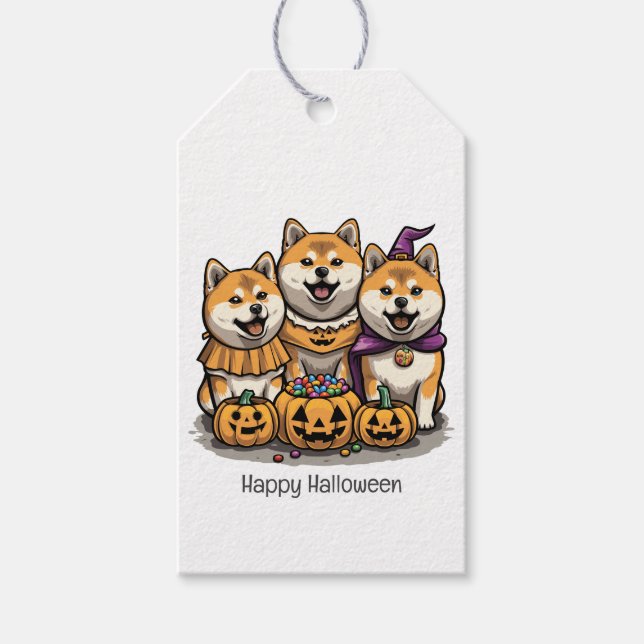 Étiquettes-cadeau Joyeux Chiens d'Halloween Shiba Inu (Devant)