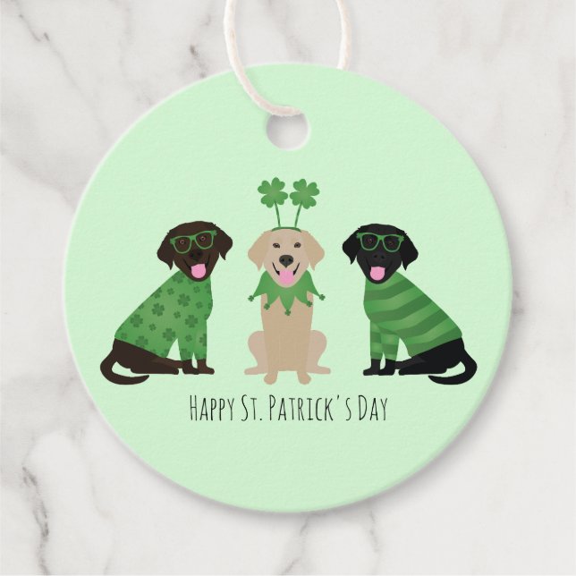 Étiquettes Cadeau Joyeux Chiens du Labrador Jour de la Saint Patrick (Devant)