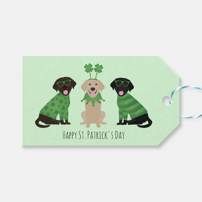 Étiquettes-cadeau Joyeux Chiens du Labrador Jour de la Saint Patrick (Devant (Horizontal))