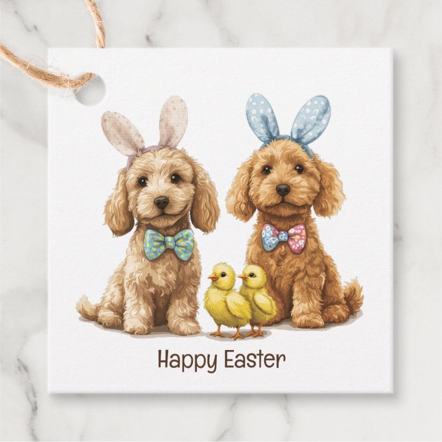 Étiquettes Cadeau Joyeux Chiens Goldendoodle de Pâques (Devant)