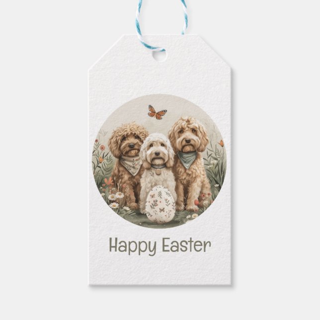 Étiquettes-cadeau Joyeux Chiens Goldendoodle de Pâques (Devant)
