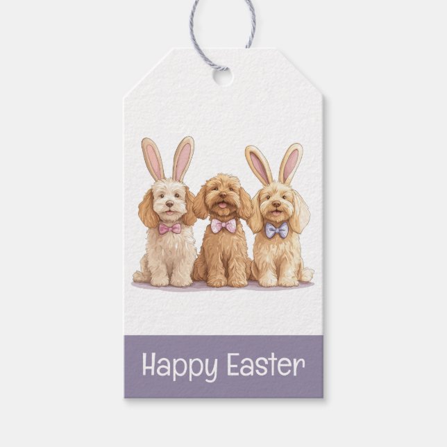 Étiquettes-cadeau Joyeux Chiens Goldendoodle de Pâques (Devant)