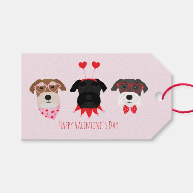 Étiquettes-cadeau Joyeux Chiens Schnauzer de la Journée des Valentin (Devant (Horizontal))