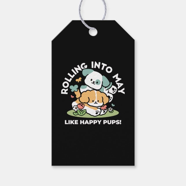 Étiquettes-cadeau Joyeux Chiots Arrivés En Mai - Kawaii Dog Art (Devant)