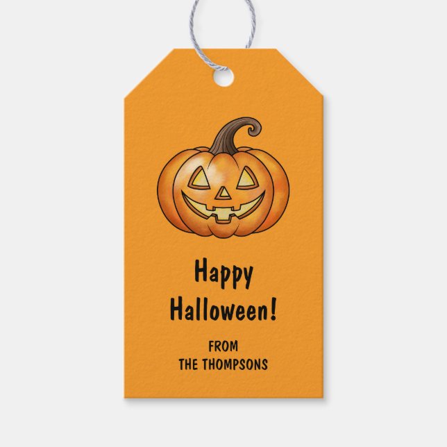 Étiquettes-cadeau Joyeux Citrouille de dessin animé Orange Halloween (Devant)