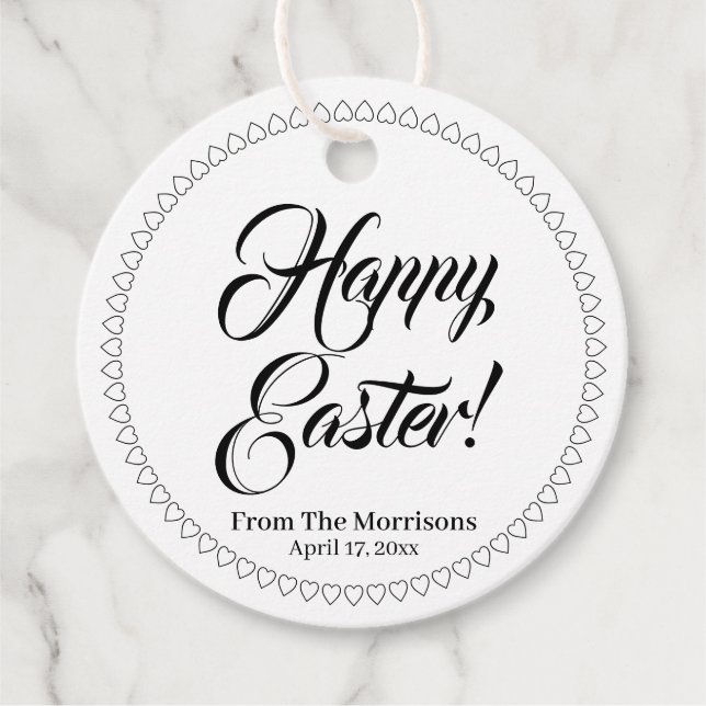Étiquettes Cadeau Joyeux coeur noir blanc de Pâques personnalisées s (Devant)