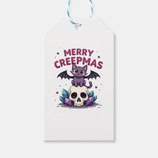 Étiquettes-cadeau Joyeux Creepmas Chat Pastel Goth Noël Crâne T-S