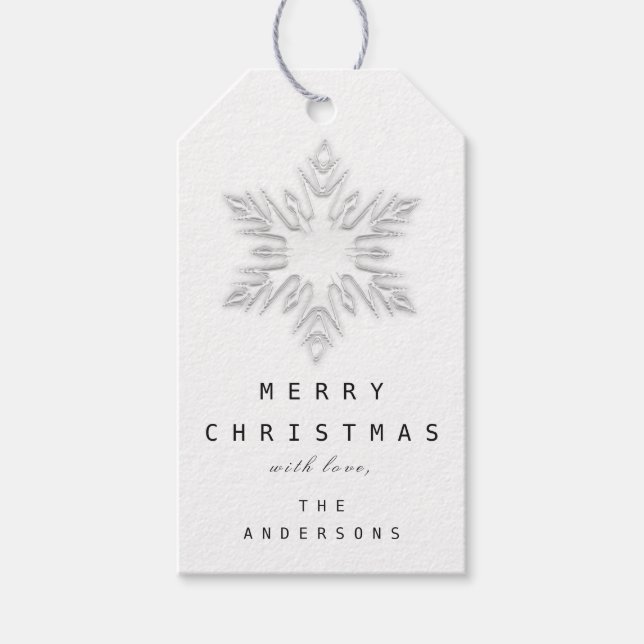 Étiquettes-cadeau Joyeux de nommer Noël Silver Snowflakes (Devant)