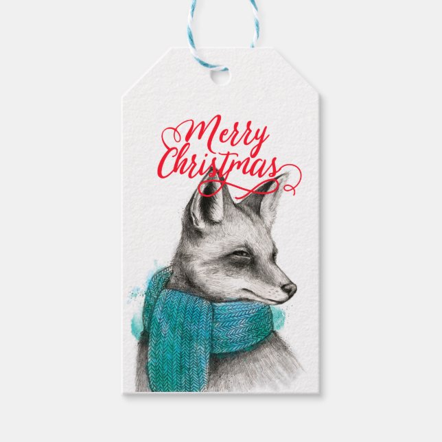 Étiquettes-cadeau Joyeux dessin Fox de Noël personnalisable (Devant)