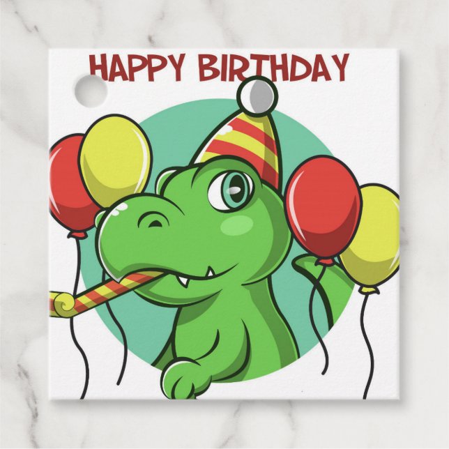 Étiquettes Cadeau Joyeux Dinosaur d'anniversaire (Devant)