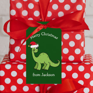 Étiquettes-cadeau Joyeux dinosaure de Noël à Santa Hat Custom Kids