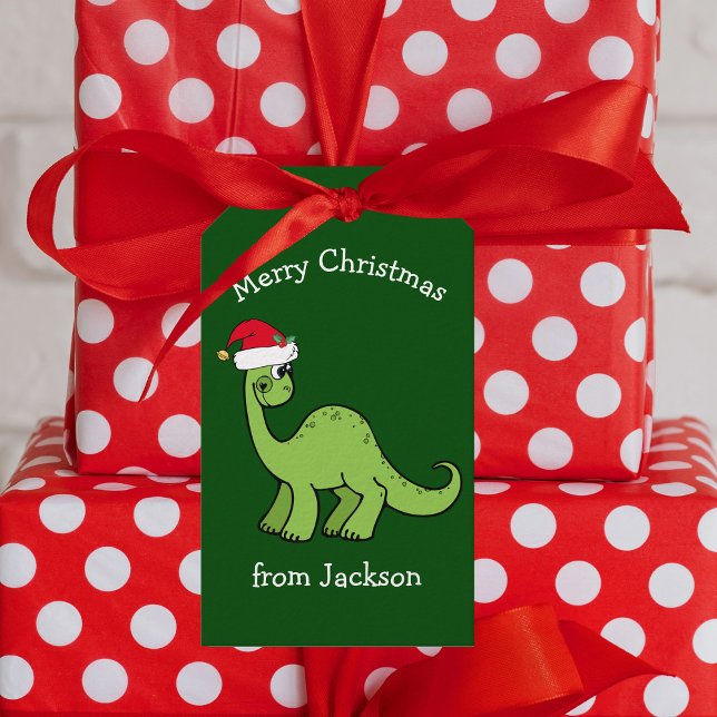 Étiquettes-cadeau Joyeux dinosaure de Noël à Santa Hat Custom Kids (Créateur téléchargé)