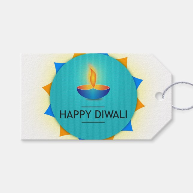 Étiquettes-cadeau Joyeux Diwali avec Diya (Devant (Horizontal))