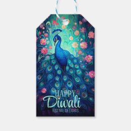 Étiquettes-cadeau Joyeux Diwali Festival des lumières Peacock