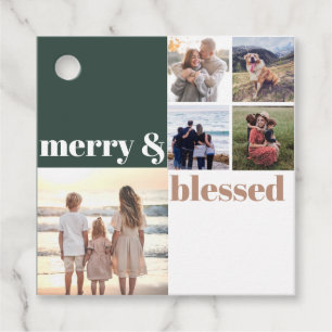 Étiquettes Cadeau Joyeux et bienheureux Noël de famille Photo verte