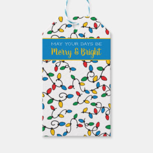 Étiquettes-cadeau Joyeux et brillant couleurs de Noël lumières à cor