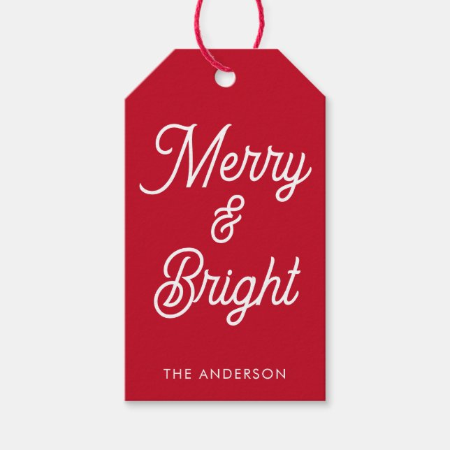Étiquettes-cadeau Joyeux et brillant script de typographie rouge (Devant)
