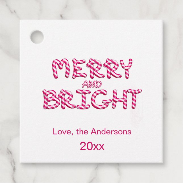 Étiquettes Cadeau Joyeux et brillant Sucre de canne rouge Noël (Devant)