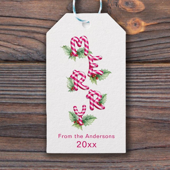 Étiquettes-cadeau Joyeux et brillant Sucre de canne rouge Noël (Créateur téléchargé)