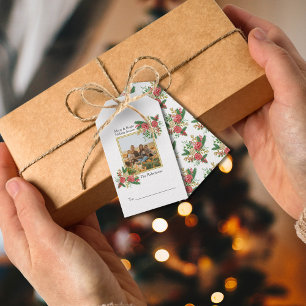 Étiquettes-cadeau Joyeux et lumineux aquarelle famille photo vacance