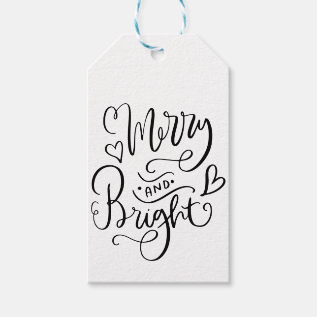 Étiquettes-cadeau Joyeux Et Lumineux Script Typographie Vacances (Devant)
