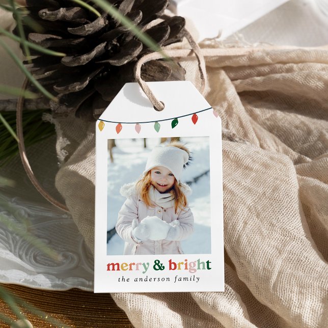 Étiquettes-cadeau Joyeux et lumineux vacances photo (Créateur téléchargé)