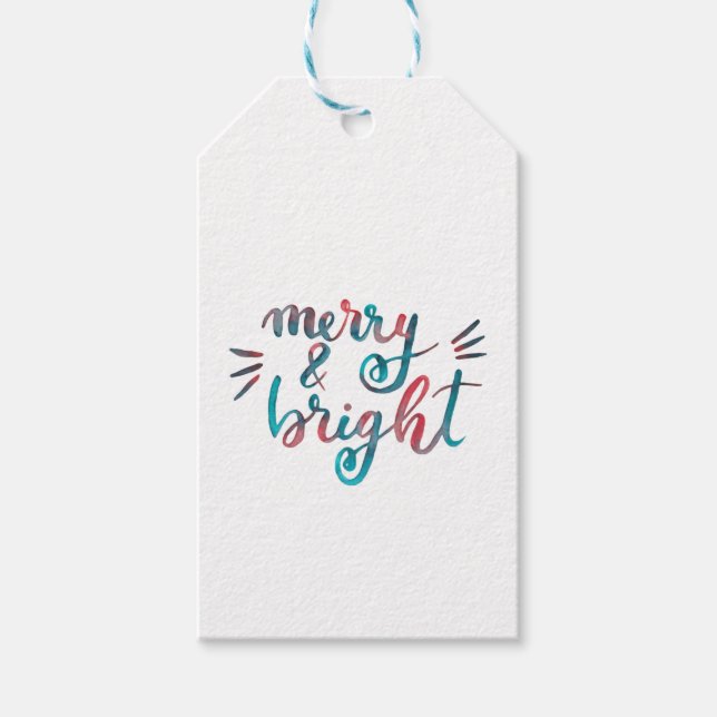 Étiquettes-cadeau Joyeux et lumineux - vert et rouge (Devant)