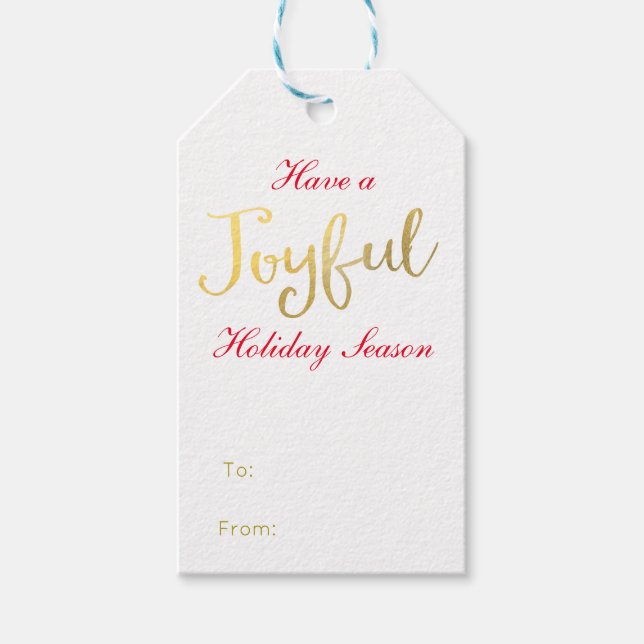 Étiquettes-cadeau JOYEUX Faux Gold Foil Look Vacances (Devant)