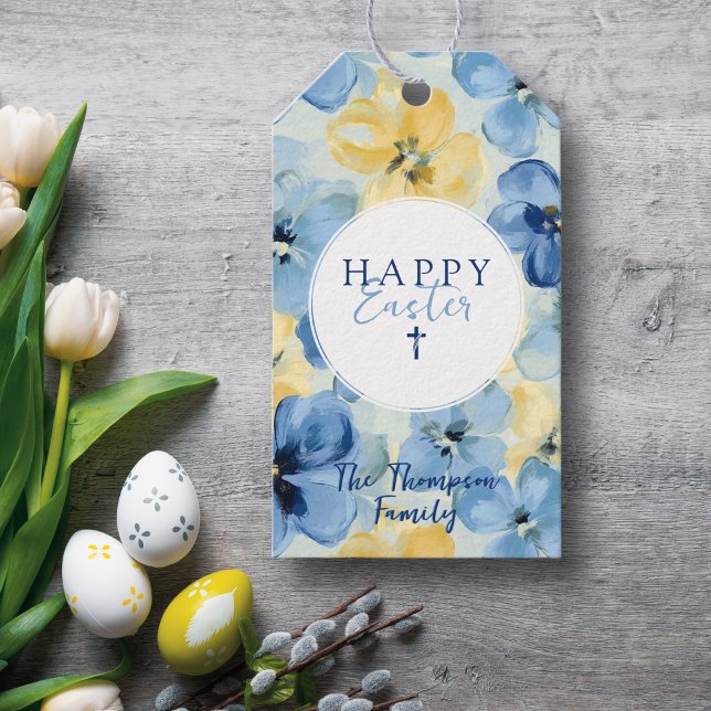 Étiquettes-cadeau Joyeux Fête de Pâques Floral Nom de la Croix Relig (Créateur téléchargé)