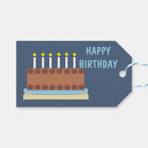 Étiquettes-cadeau Joyeux gâteau au chocolat d'anniversaire en gris b
