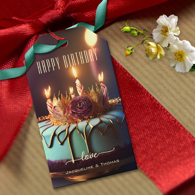 Étiquettes-cadeau Joyeux gâteau de fête d'anniversaire (Créateur téléchargé)