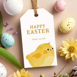 Étiquettes-cadeau Joyeux gâteau de Pâques avec petit poulet en jaune
