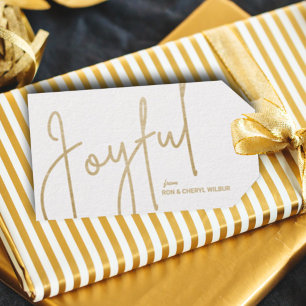 Étiquettes-cadeau JOYEUX Gold Faux Foil Blanc