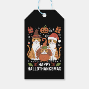 Étiquettes-cadeau Joyeux Hallothanksmas Chats Halloween Noël 