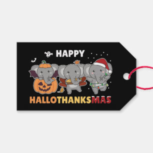 Étiquettes-cadeau Joyeux Hallothanksmas Elephant Christmas Elephant