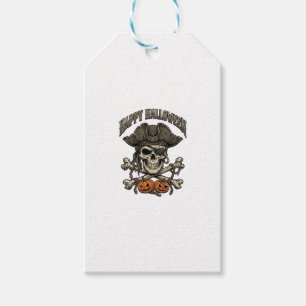 Étiquettes-cadeau Joyeux Halloween Crâne de Pirate Os Croisés Citrou