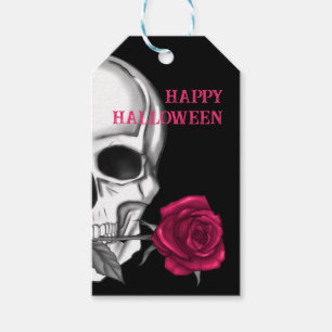Étiquettes-cadeau Joyeux Halloween / Crâne et Rose