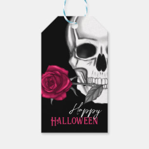 Étiquettes-cadeau Joyeux Halloween / Crâne gothique et Roses