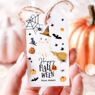 Étiquettes-cadeau Joyeux Halloween Fantôme Balai Araignée Citrouille