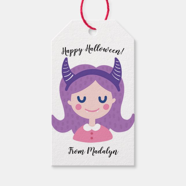 Étiquettes-cadeau Joyeux Halloween Fun Vampire fille (Devant)