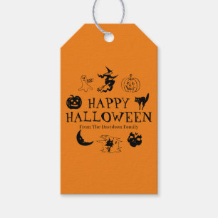 Étiquettes-cadeau Joyeux Halloween nom personnalisé noir et orange s