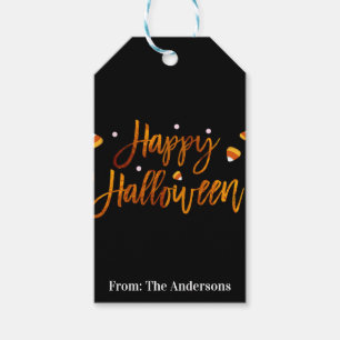 Étiquettes-cadeau Joyeux Halloween Orange Feuille Moderne Écriture T