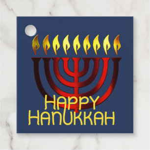 Étiquettes Cadeau Joyeux Hanoukka Menorah Red