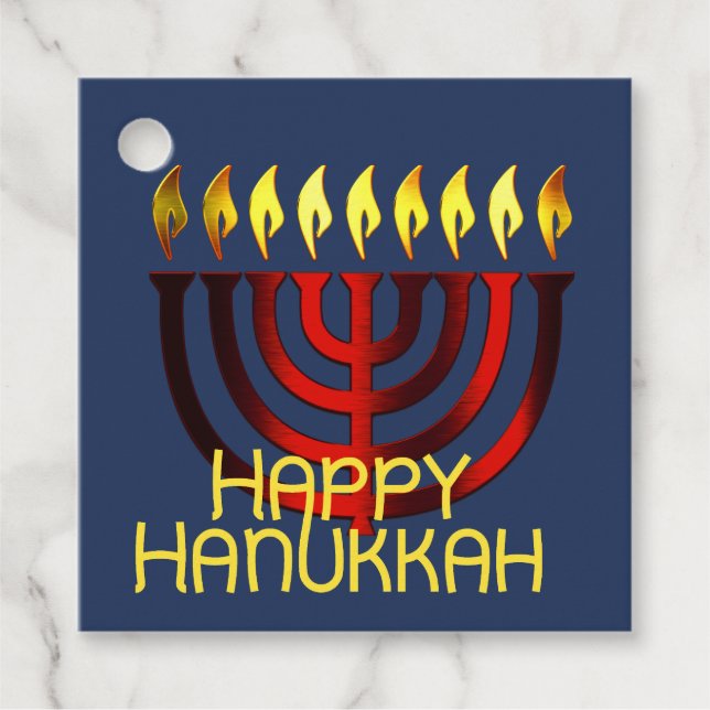 Étiquettes Cadeau Joyeux Hanoukka Menorah Red (Devant)